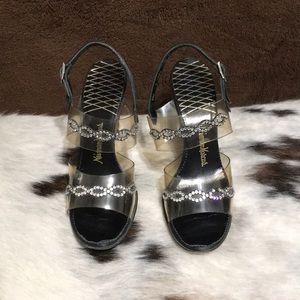 Size 5 1/2M Black Satin w Rhinestone Sandal